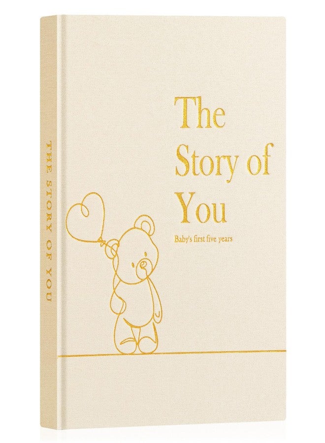 Lanpn Baby Memory Book for Boy Girl - The Story of You, Newborn Babys Keepsake Book Photo Album for New Parents, Linen Cover Baby First 5 Year Milestone Journal Scrapbook (Beige, 154 Pages) - Image 1